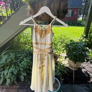 Charming Gold and Cream Kids Grecian Style Ballet Dress